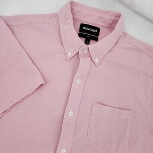 Bonobos Pink Pique Knit Short Sleeve Button Down Shirt Mens Large Slim Preppy